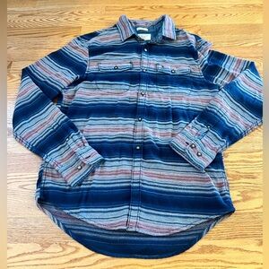 Penguin men’s button up, size medium, blue with purple stripes.